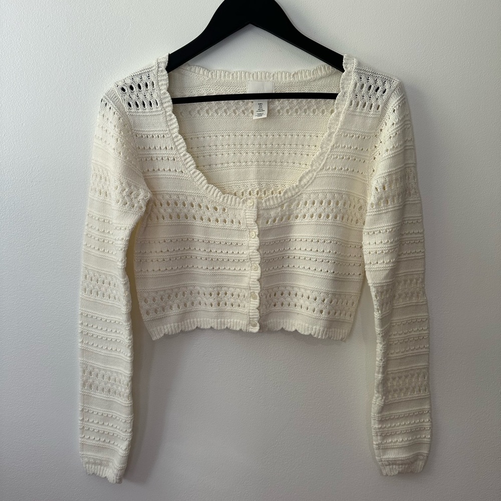 H&M small cream knit crochet cardigan